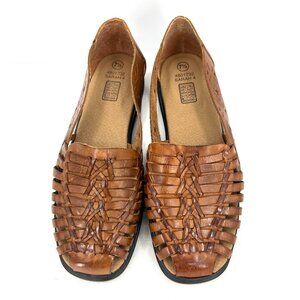 Vintage Faded Glory Brown Leather Sarah Woven Flats Women's 7.5
